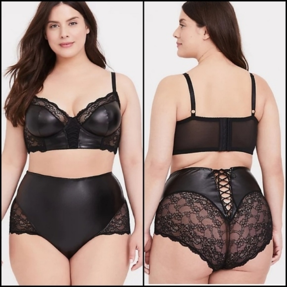 Torrid Black Pleather Panty and Brawlett Set